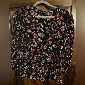Banana Republic Black Floral Wrap Top, Women’s Small, NWT.